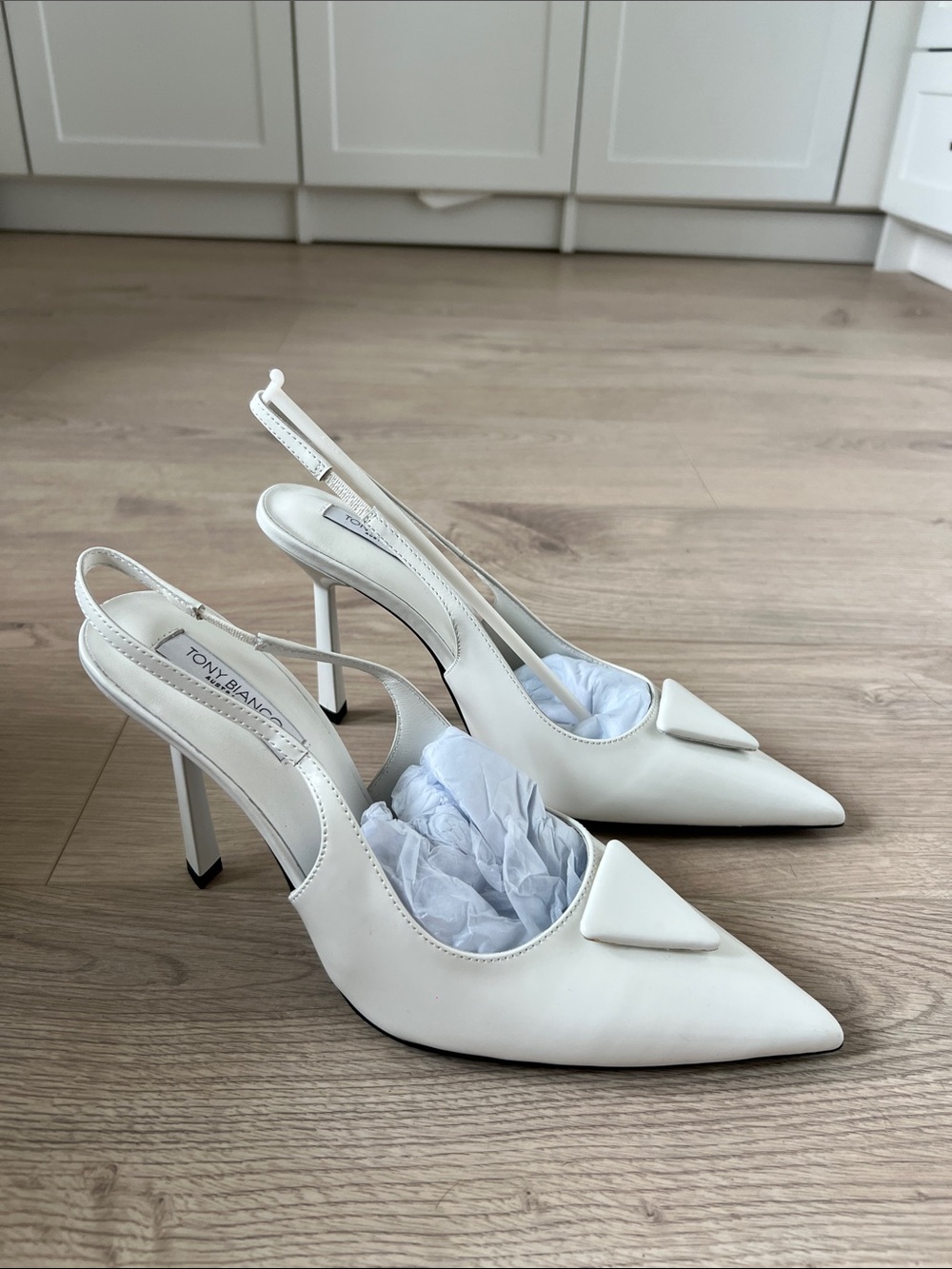 Tony Bianco White Pointed Slingback Pumps with Toe Accent